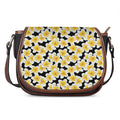 White And Black Frangipani Pattern Print Saddle Bag