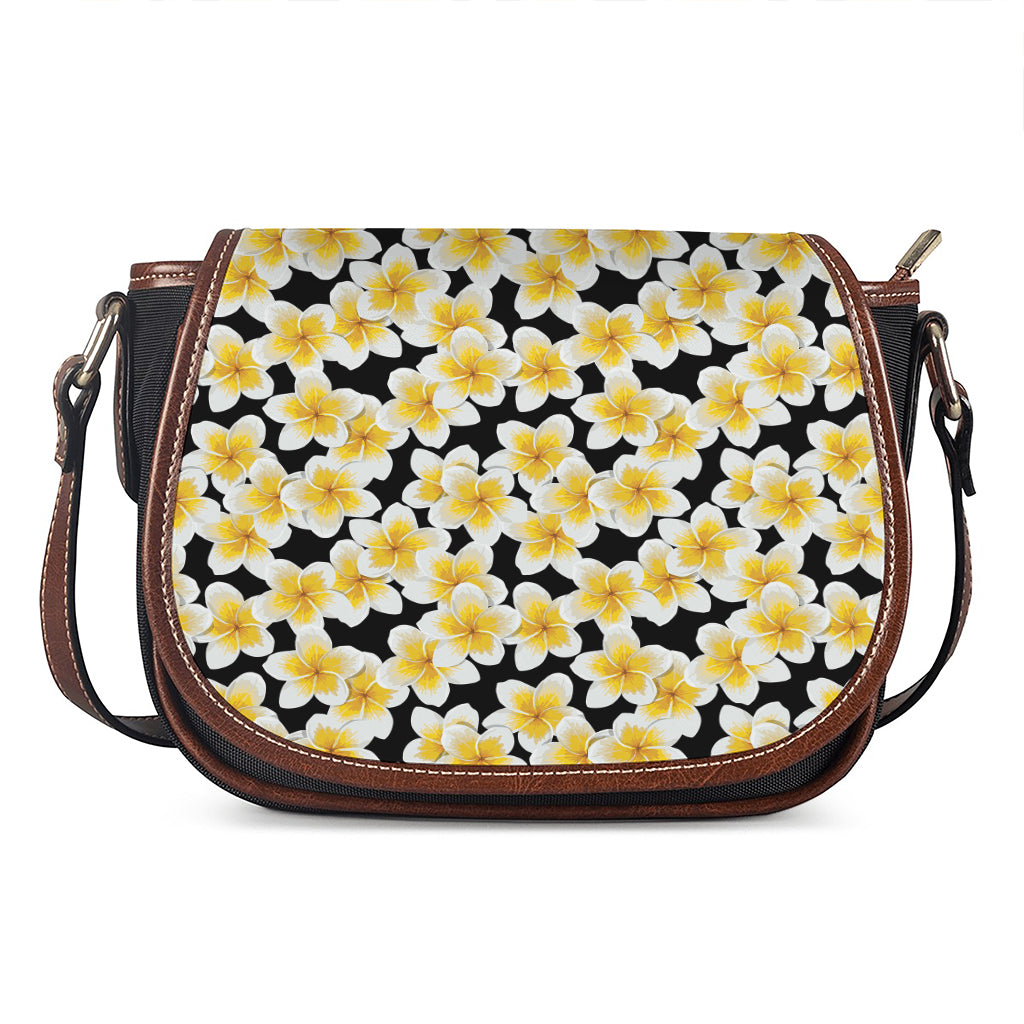White And Black Frangipani Pattern Print Saddle Bag