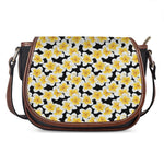 White And Black Frangipani Pattern Print Saddle Bag