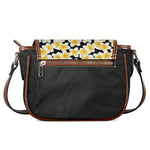 White And Black Frangipani Pattern Print Saddle Bag