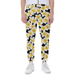 White And Black Frangipani Pattern Print Scuba Joggers