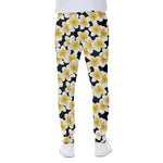 White And Black Frangipani Pattern Print Scuba Joggers
