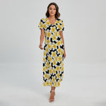 White And Black Frangipani Pattern Print Short Sleeve Maxi Dress