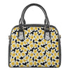 White And Black Frangipani Pattern Print Shoulder Handbag