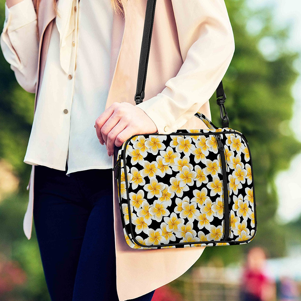 White And Black Frangipani Pattern Print Shoulder Strap Bible Bag