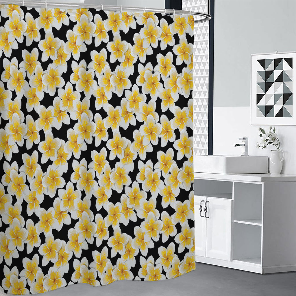 White And Black Frangipani Pattern Print Shower Curtain