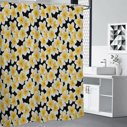 White And Black Frangipani Pattern Print Shower Curtain