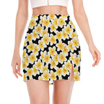 White And Black Frangipani Pattern Print Side Slit Mini Skirt