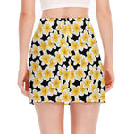 White And Black Frangipani Pattern Print Side Slit Mini Skirt