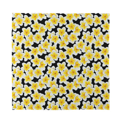 White And Black Frangipani Pattern Print Silk Bandana