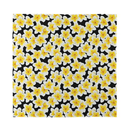 White And Black Frangipani Pattern Print Silk Bandana