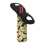 White And Black Frangipani Pattern Print Single Neoprene Wine Tote