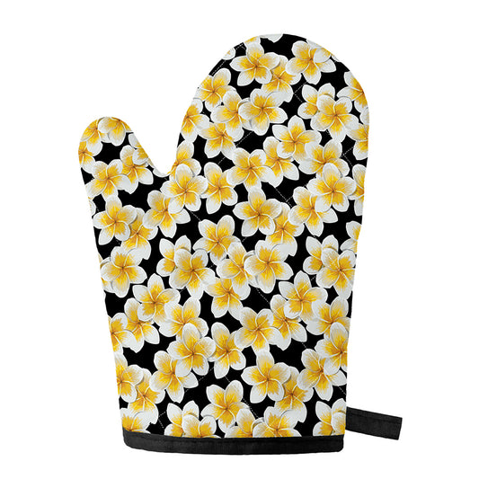 White And Black Frangipani Pattern Print Single Oven Mitt
