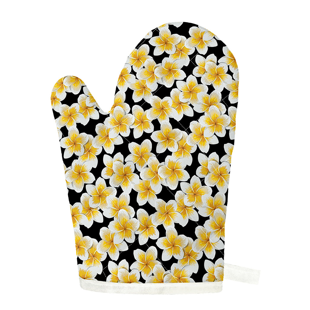 White And Black Frangipani Pattern Print Single Oven Mitt
