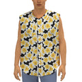 White And Black Frangipani Pattern Print Sleeveless Baseball Jersey