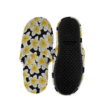 White And Black Frangipani Pattern Print Slippers
