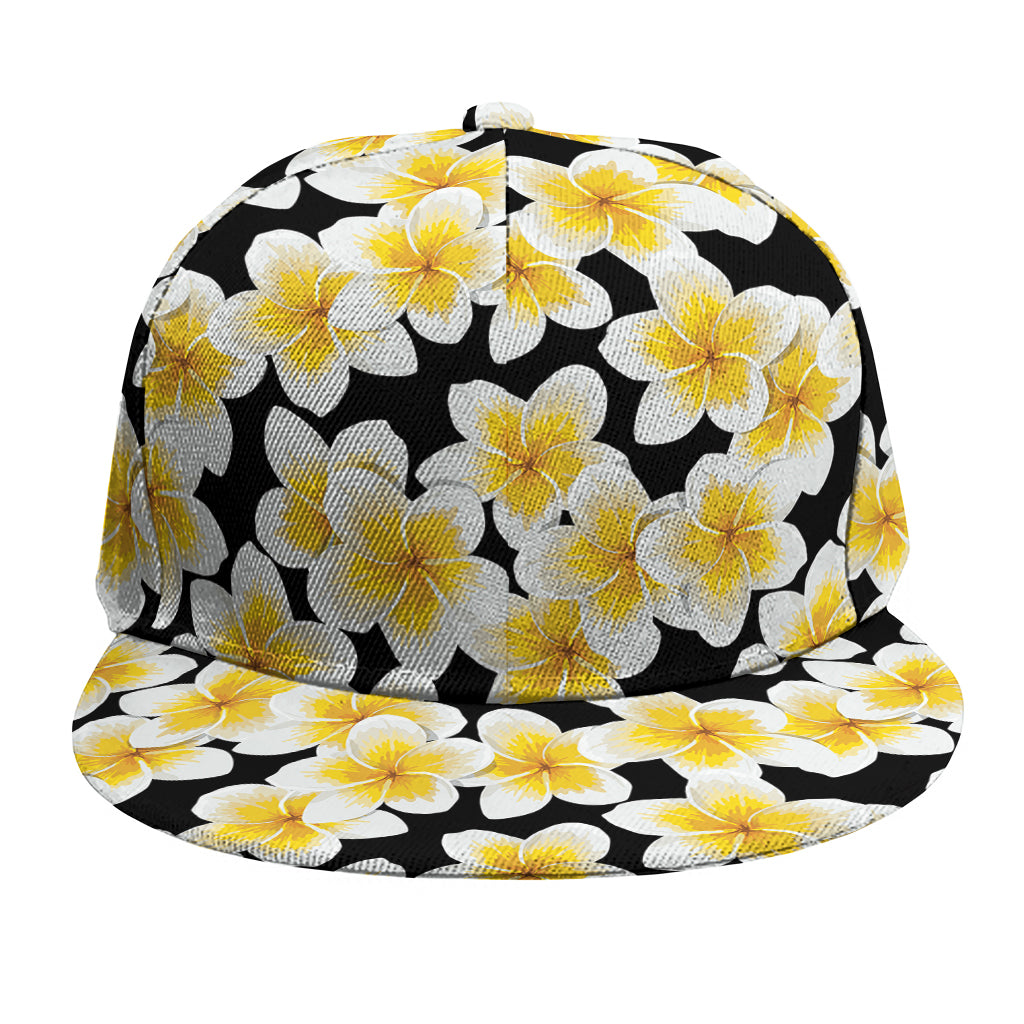 White And Black Frangipani Pattern Print Snapback Cap
