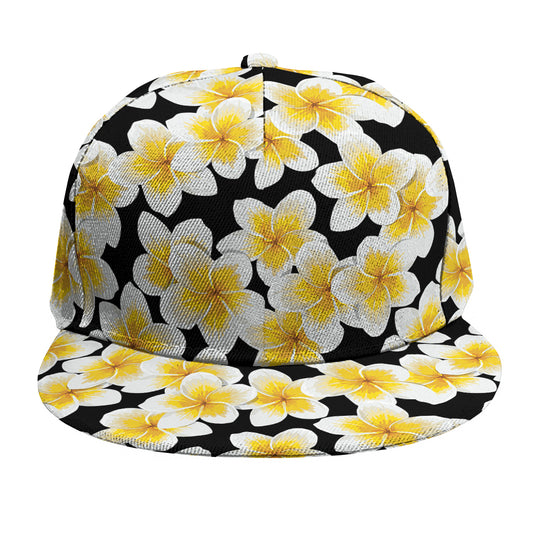 White And Black Frangipani Pattern Print Snapback Cap