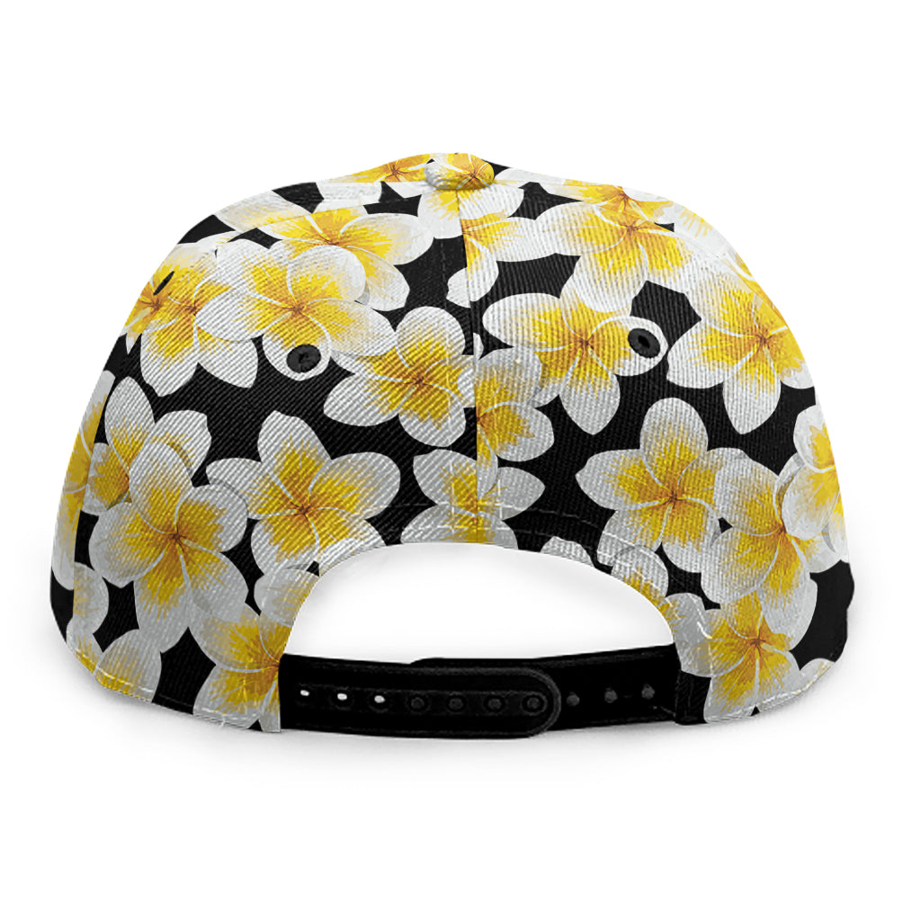 White And Black Frangipani Pattern Print Snapback Cap