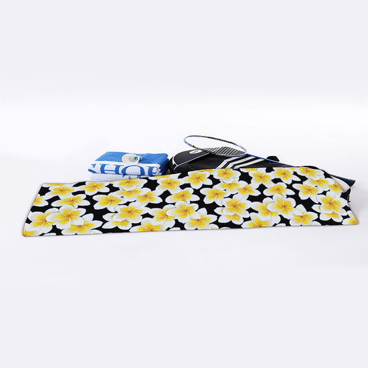 White And Black Frangipani Pattern Print Sports Towel