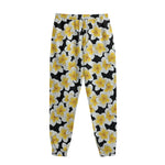 White And Black Frangipani Pattern Print Sweatpants