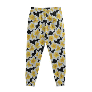 White And Black Frangipani Pattern Print Sweatpants