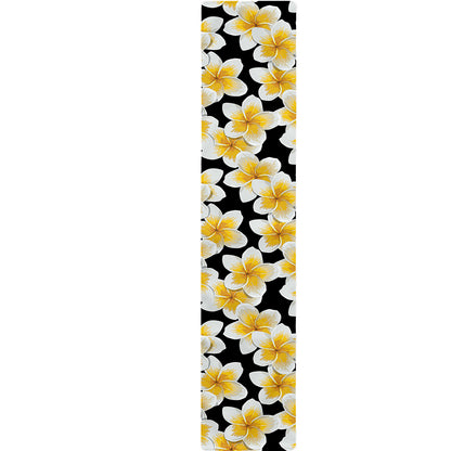 White And Black Frangipani Pattern Print Table Runner
