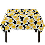White And Black Frangipani Pattern Print Tablecloth