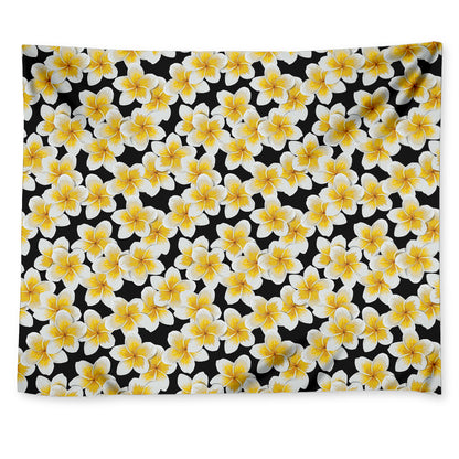 White And Black Frangipani Pattern Print Tapestry