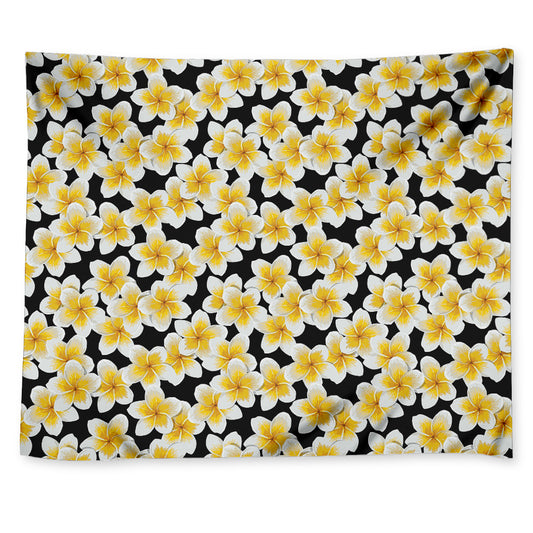 White And Black Frangipani Pattern Print Tapestry