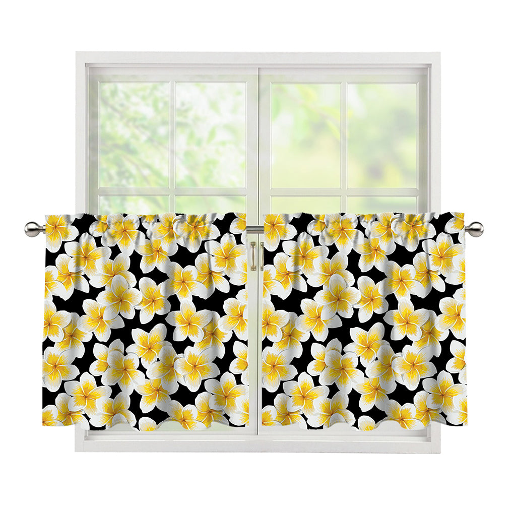 White And Black Frangipani Pattern Print Tier Curtains
