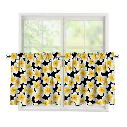 White And Black Frangipani Pattern Print Tier Curtains