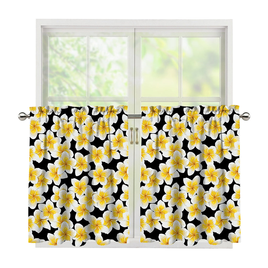 White And Black Frangipani Pattern Print Tier Curtains