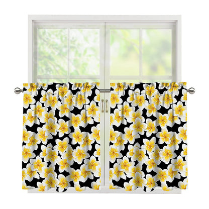 White And Black Frangipani Pattern Print Tier Curtains