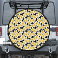 White And Black Frangipani Pattern Print Tire Cover