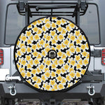 White And Black Frangipani Pattern Print Tire Cover With Camera Hole