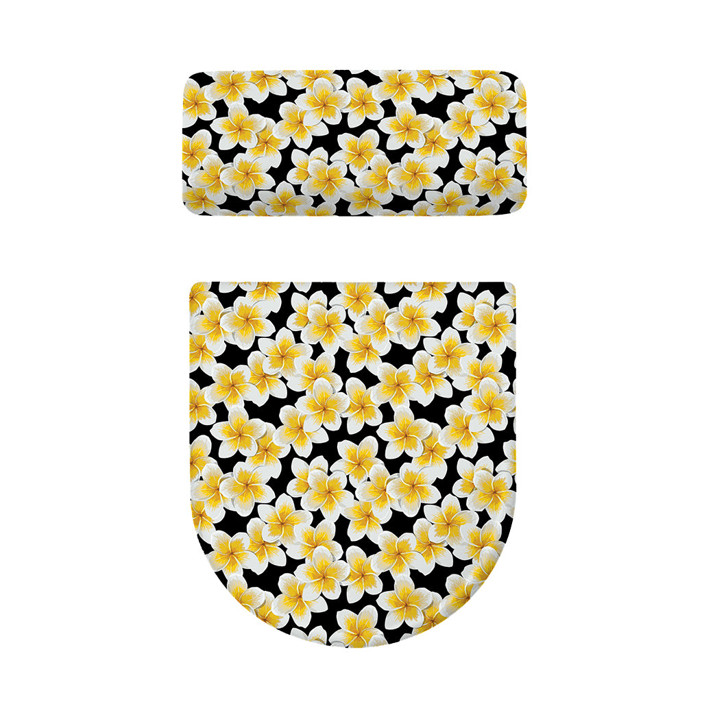 White And Black Frangipani Pattern Print Toilet Lid And Tank Cover Set