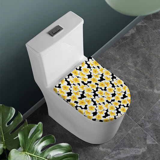 White And Black Frangipani Pattern Print Toilet Lid Cover