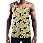 White And Black Frangipani Pattern Print Training Tank Top