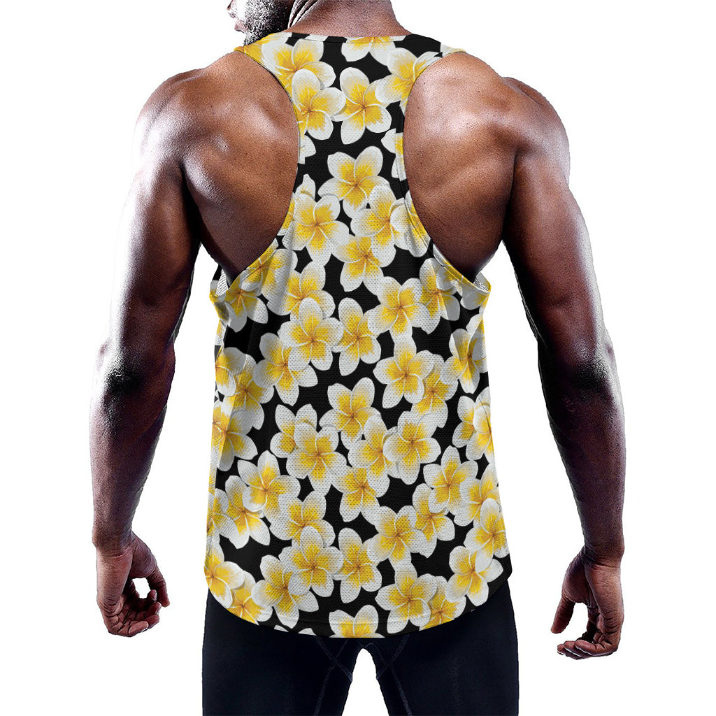 White And Black Frangipani Pattern Print Training Tank Top