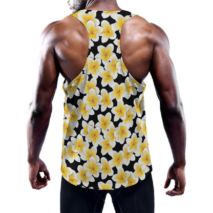White And Black Frangipani Pattern Print Training Tank Top