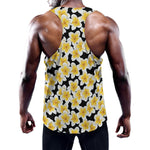 White And Black Frangipani Pattern Print Training Tank Top