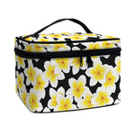 White And Black Frangipani Pattern Print Travel Makeup Bag
