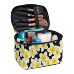 White And Black Frangipani Pattern Print Travel Makeup Bag