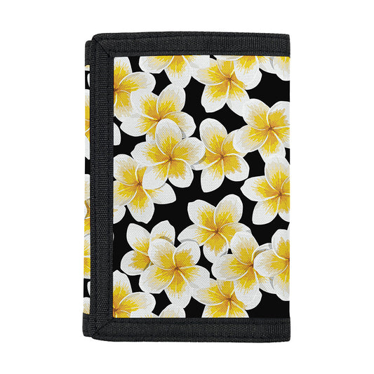 White And Black Frangipani Pattern Print Trifold Wallet