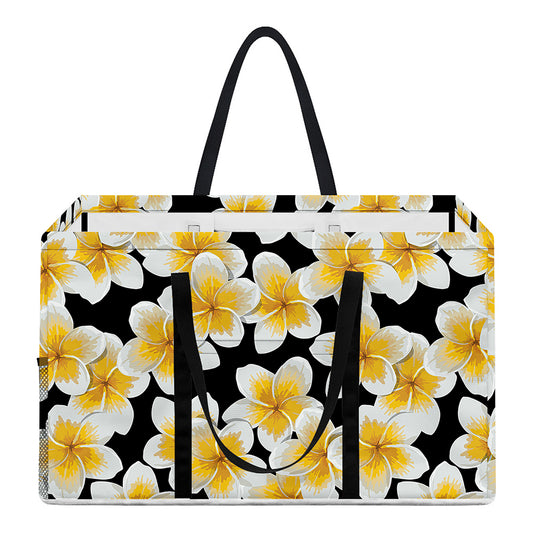 White And Black Frangipani Pattern Print Utility Tote Bag