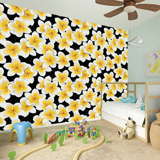 White And Black Frangipani Pattern Print Wall Sticker