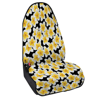 White And Black Frangipani Pattern Print Waterproof Car Seat Cover
