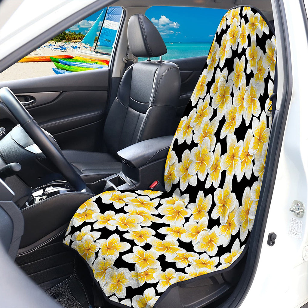 White And Black Frangipani Pattern Print Waterproof Car Seat Cover
