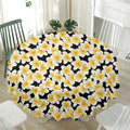 White And Black Frangipani Pattern Print Waterproof Round Tablecloth